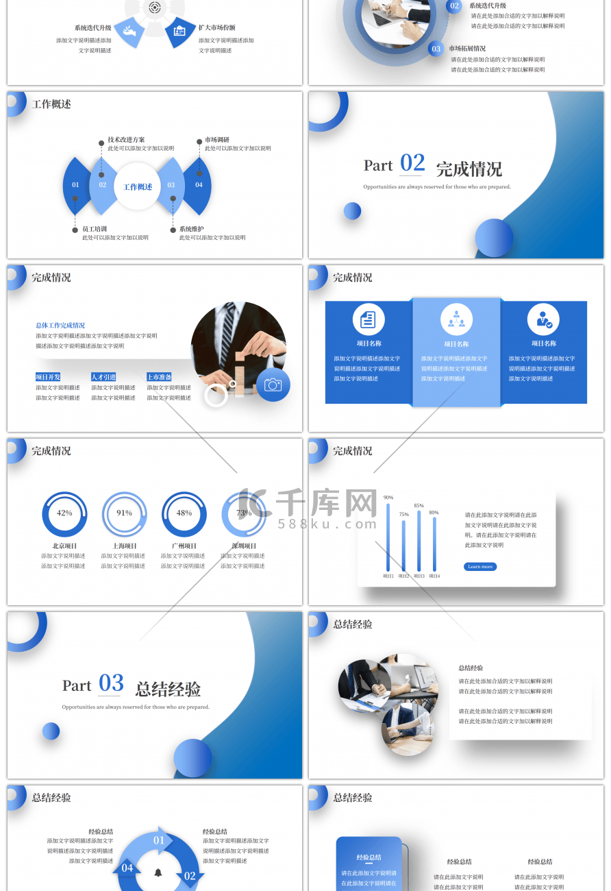 蓝色商务风工作总结PPT模板