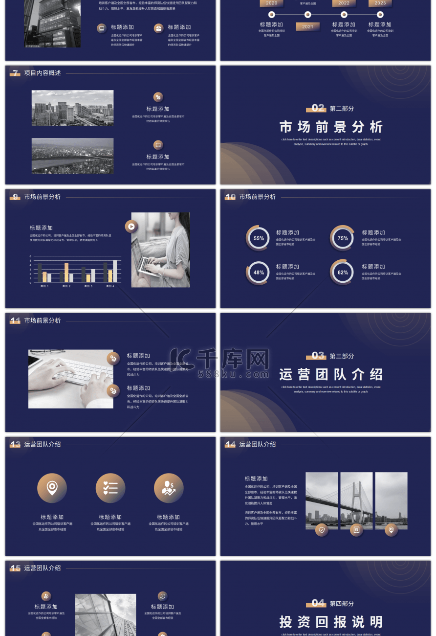 蓝色高端简约风商业项目计划书PPT模板