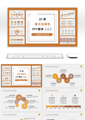 20套复古黄色商务PPT图表合集（二）