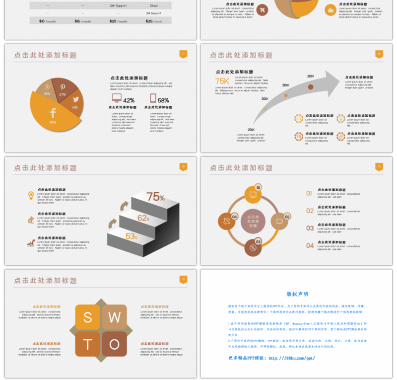 20套复古黄色商务PPT图表合集（四）