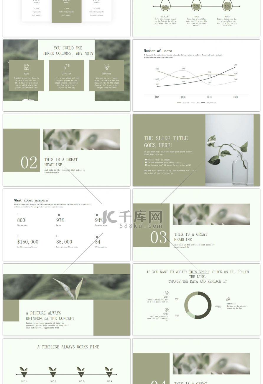 绿色清新自然通用PPT模板