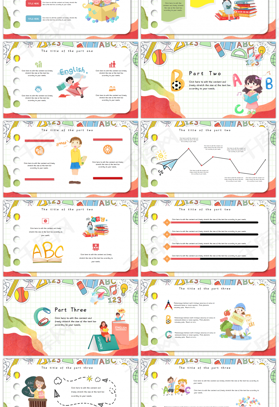 橙色卡通风英语幼小教师课件PPT模板