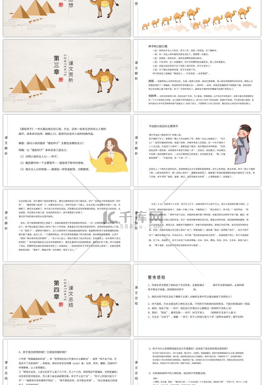 复古八年级语文课件《骆驼祥子》PPT模板