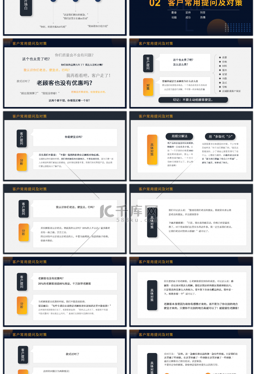 黄蓝撞色销售技巧经验培训课件PPT模板