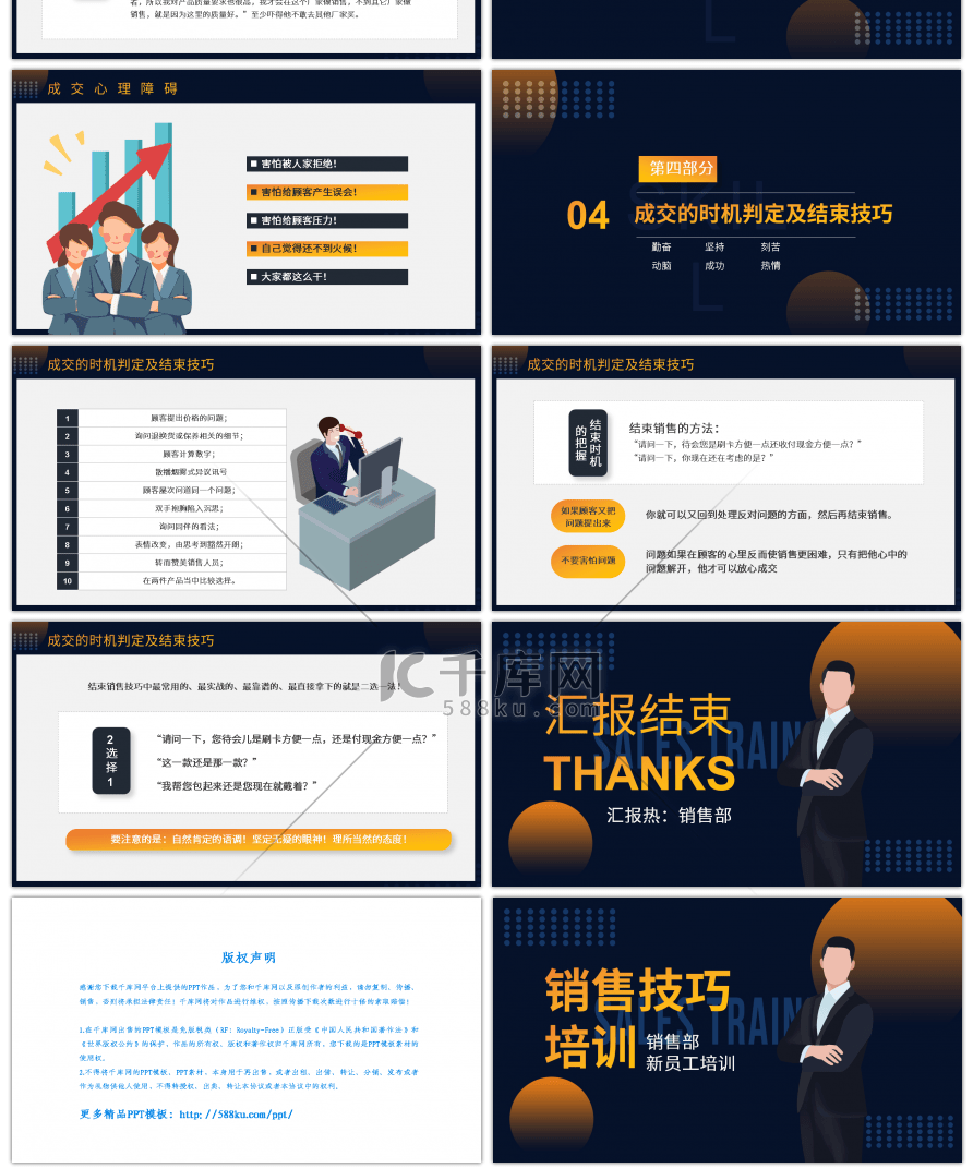 黄蓝撞色销售技巧经验培训课件PPT模板