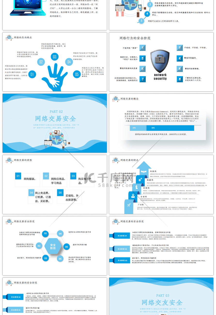 蓝色网络安全知识教育讲座PPT模板