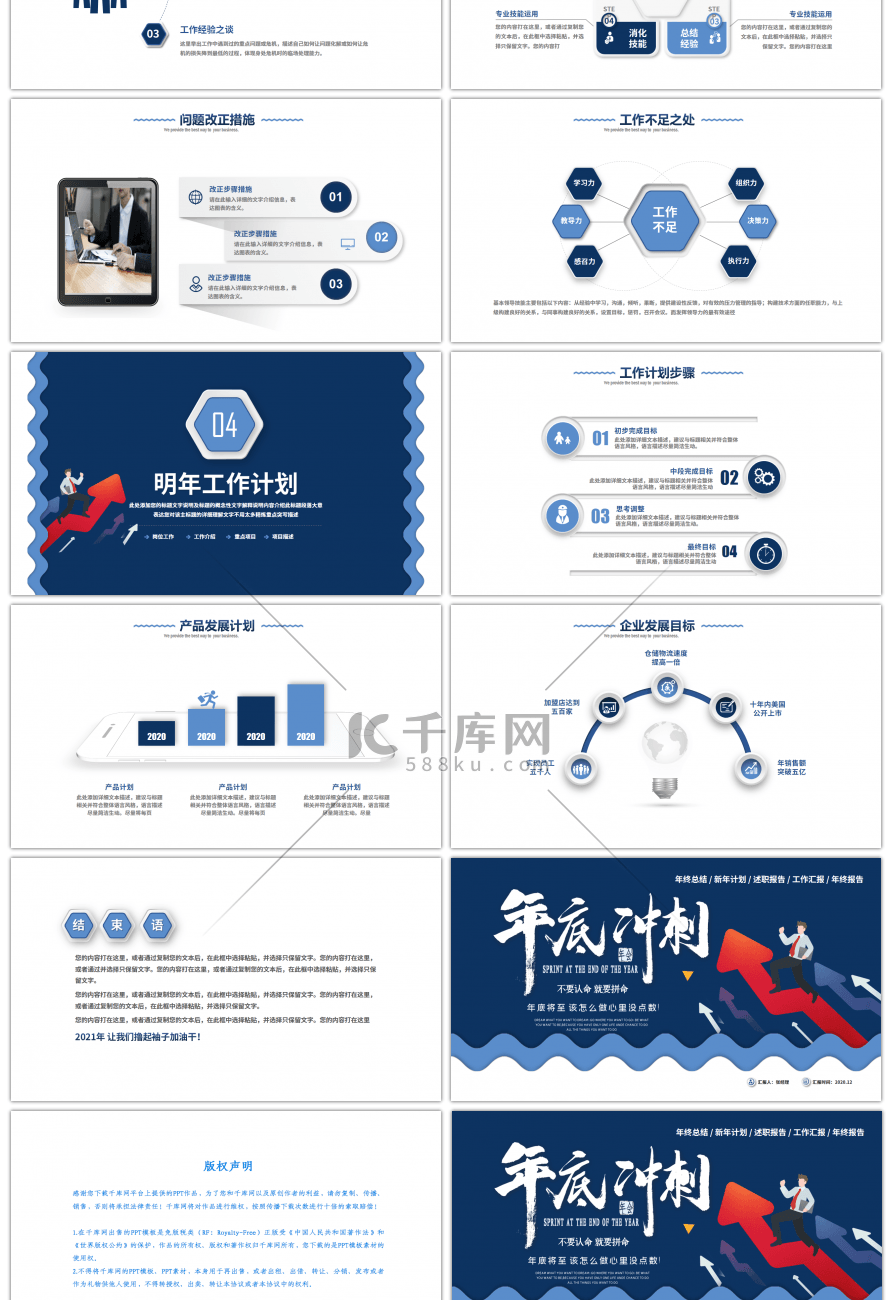 蓝色创意年终冲刺总结报告PPT模板