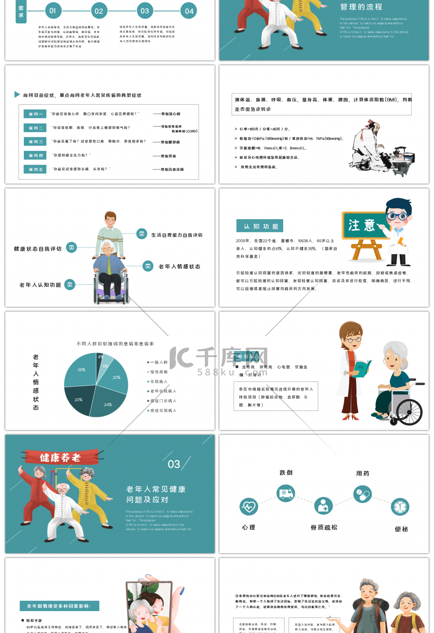 绿色爱心医疗老年人健康管理知识PPT模版