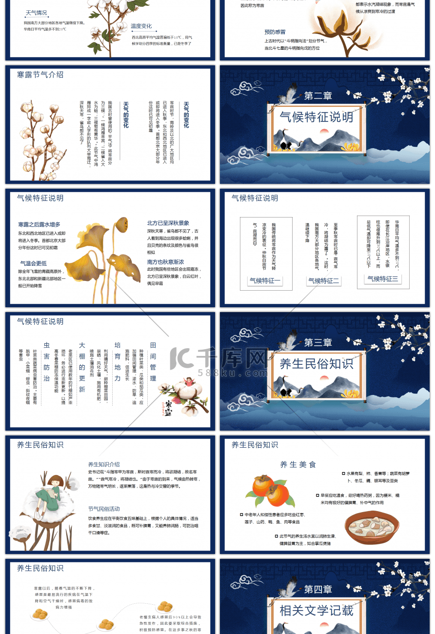 蓝国潮风寒露二十四传统节气介绍PPT模板