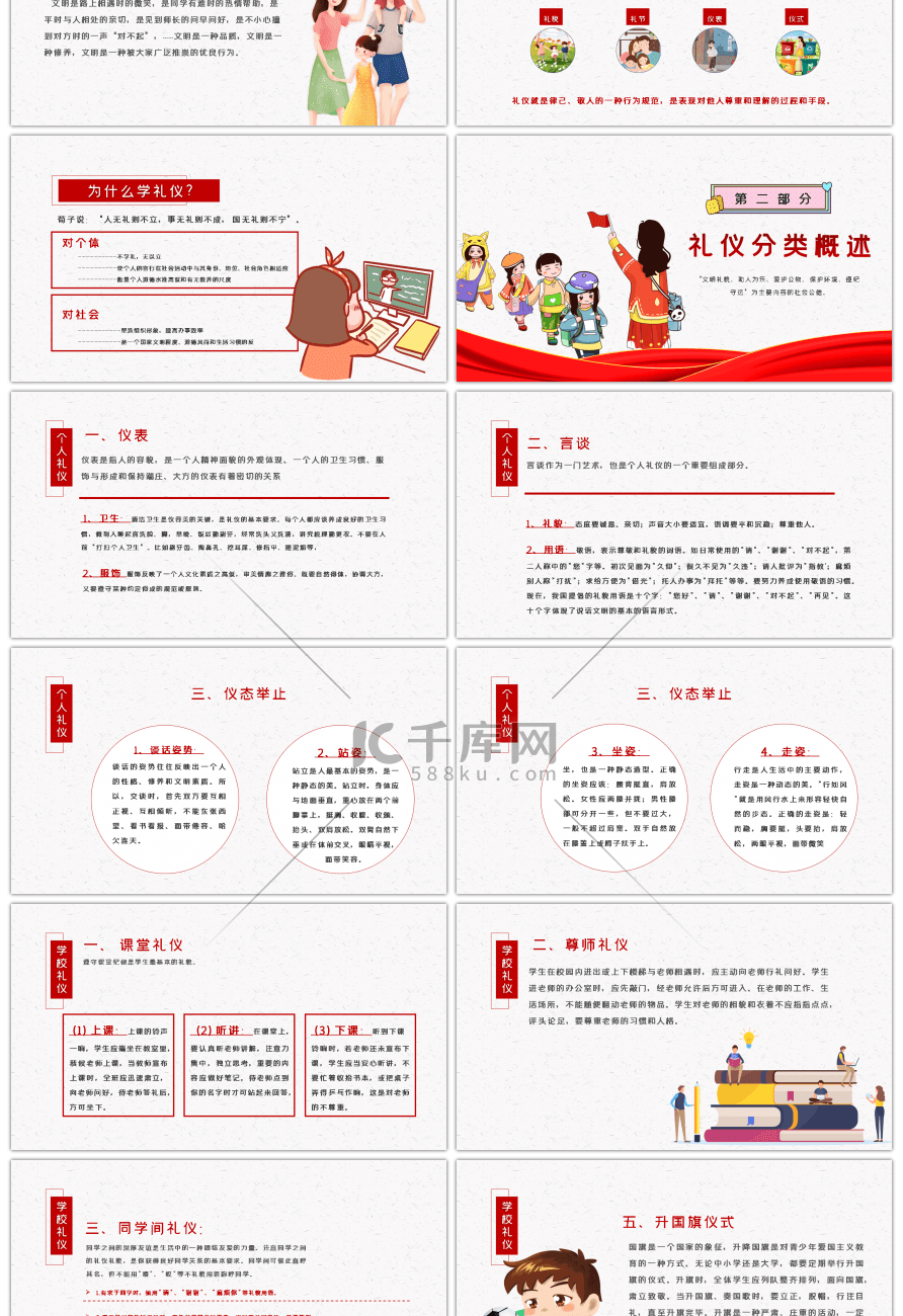 红色小学生文明礼仪知识课件PPT模板