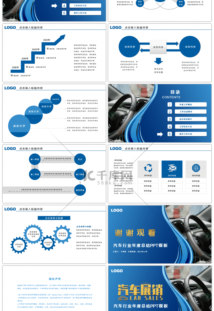 蓝色商务汽车行业总结汇报PPT模板