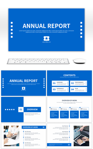 蓝色简洁清爽年度工作报告PPT模板