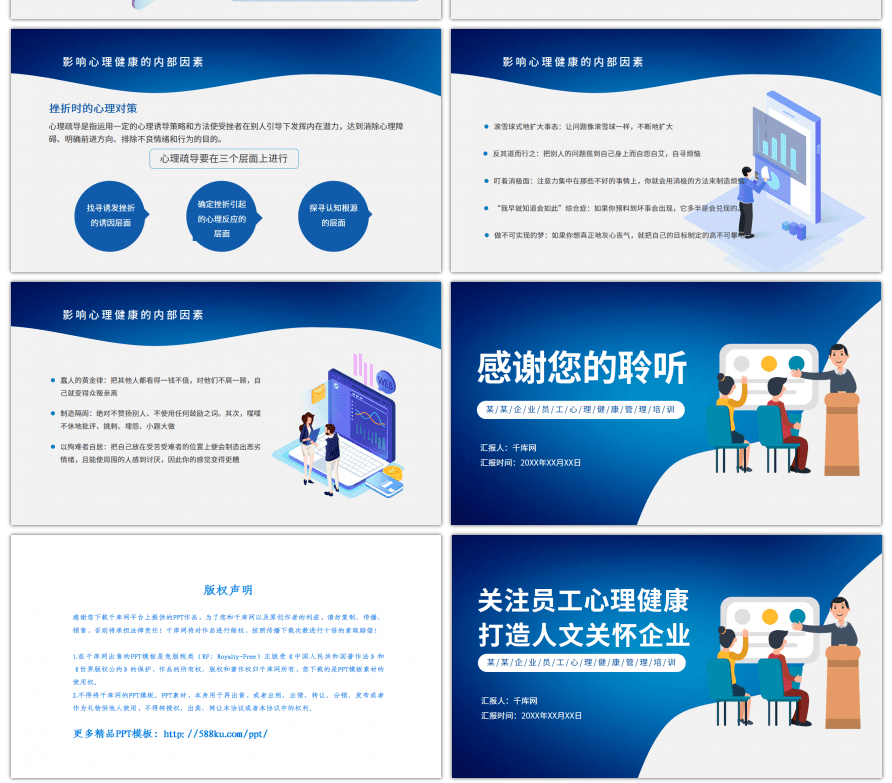 蓝色企业员工心理健康培训PPT模板