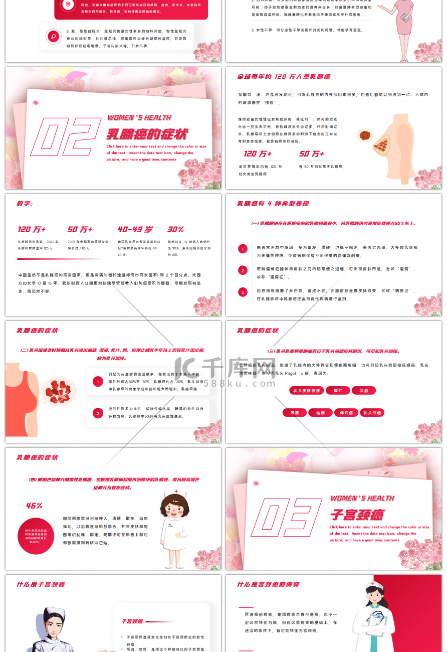 粉色女性常见疾病知识科普课件PPT模板