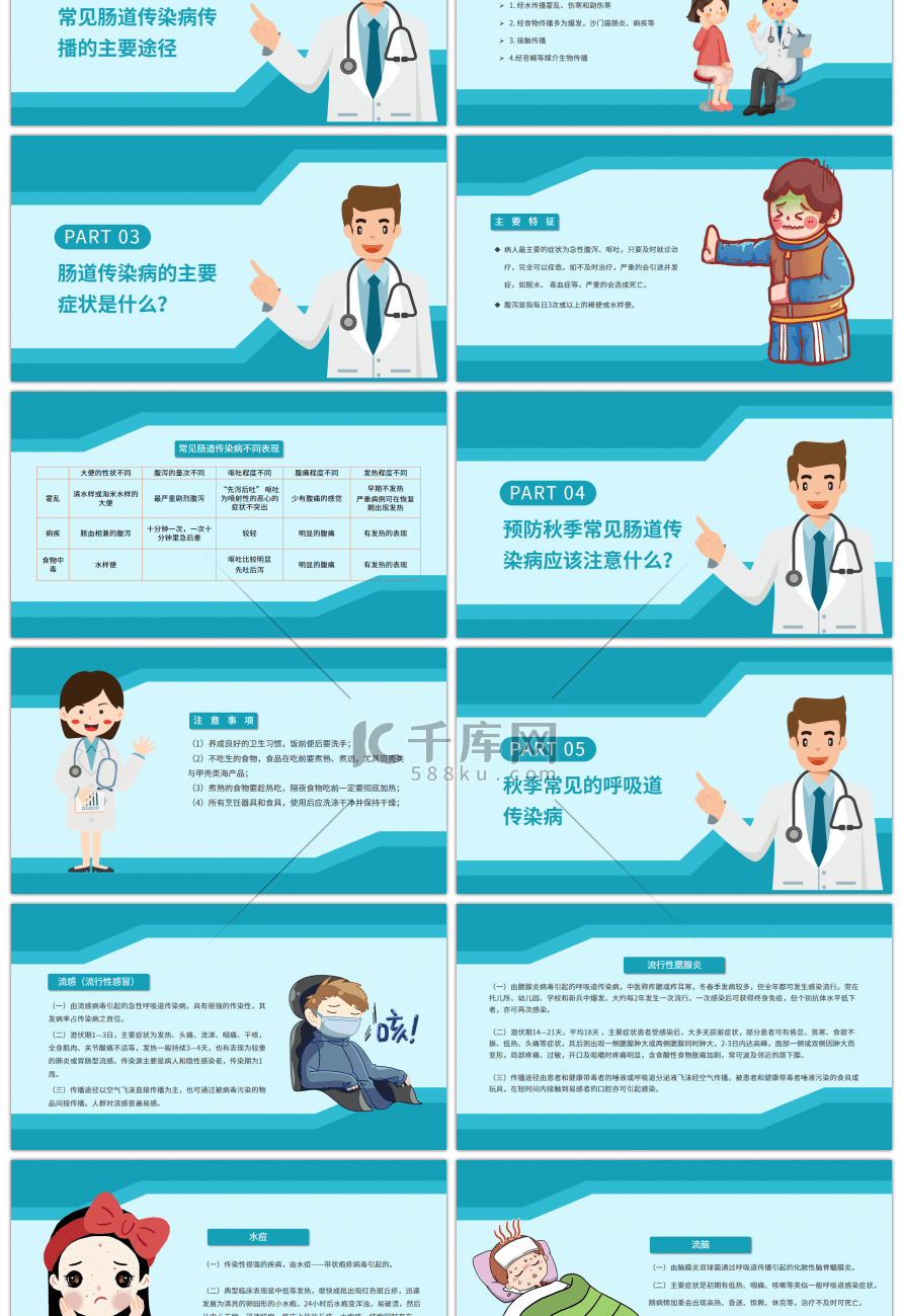 蓝色秋冬预防传染病宣讲PPT模板
