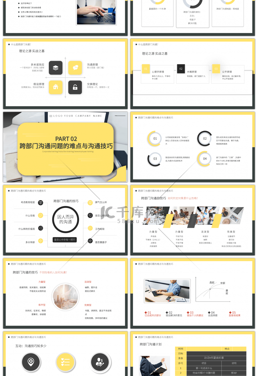 黄灰商务大气跨部门沟通与协作PPT模板