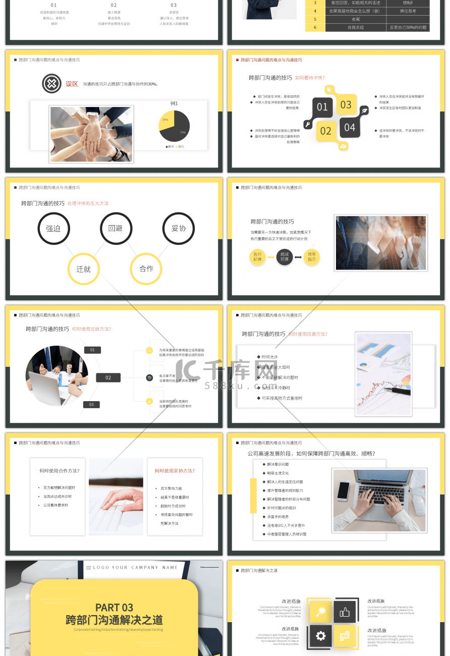 黄灰商务大气跨部门沟通与协作PPT模板