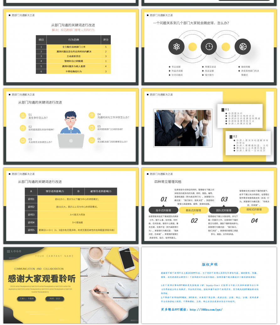 黄灰商务大气跨部门沟通与协作PPT模板
