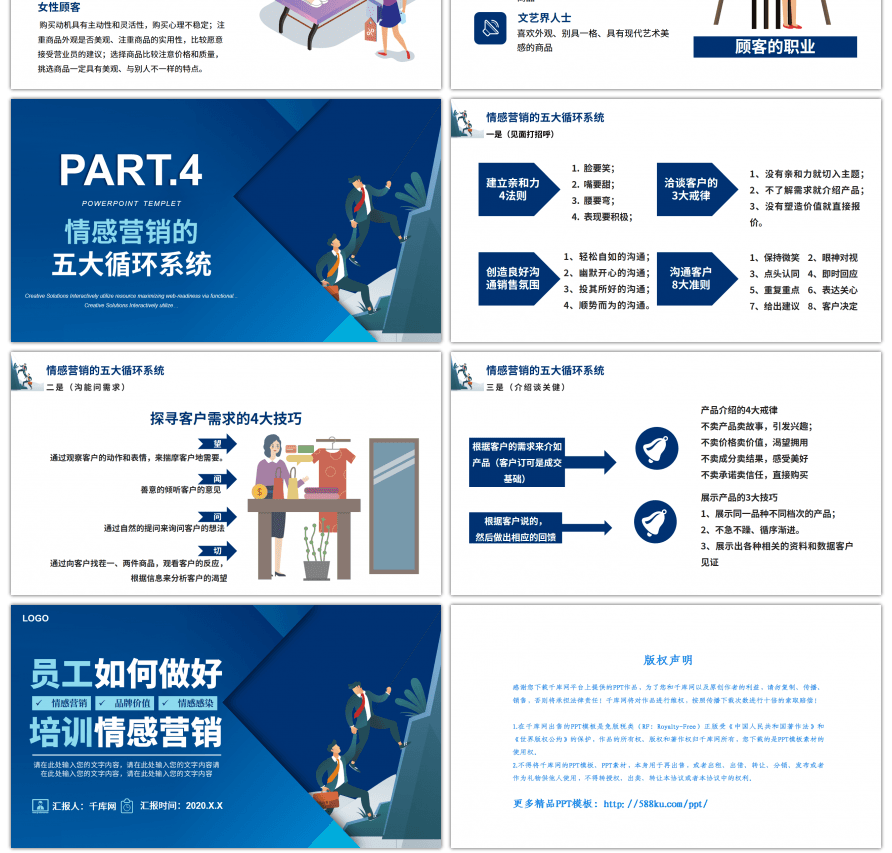 蓝色卡通公司员工培训情感营销PPT模板