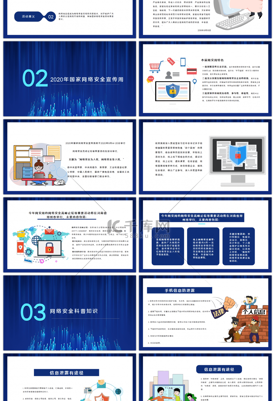 网络安全文字蓝色创意PPT模板