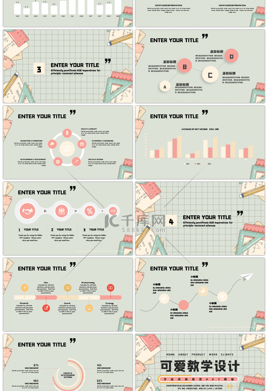 可爱卡通教学设计PPT模板
