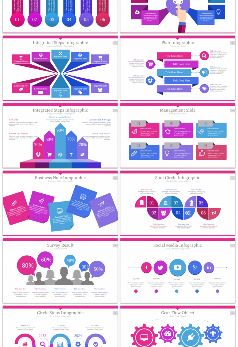 30套创意紫粉色商务PPT图表合集