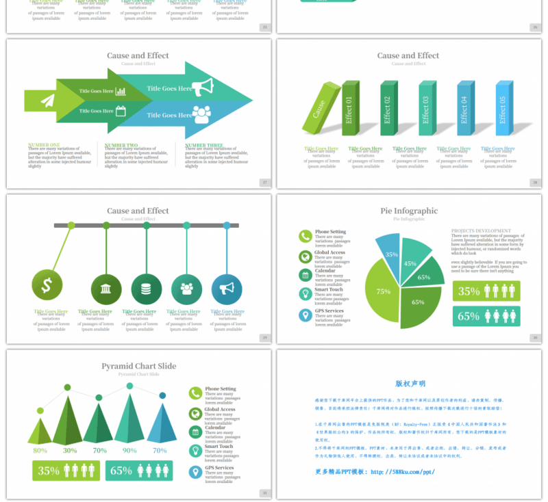 30套清新绿色商务PPT图表合集