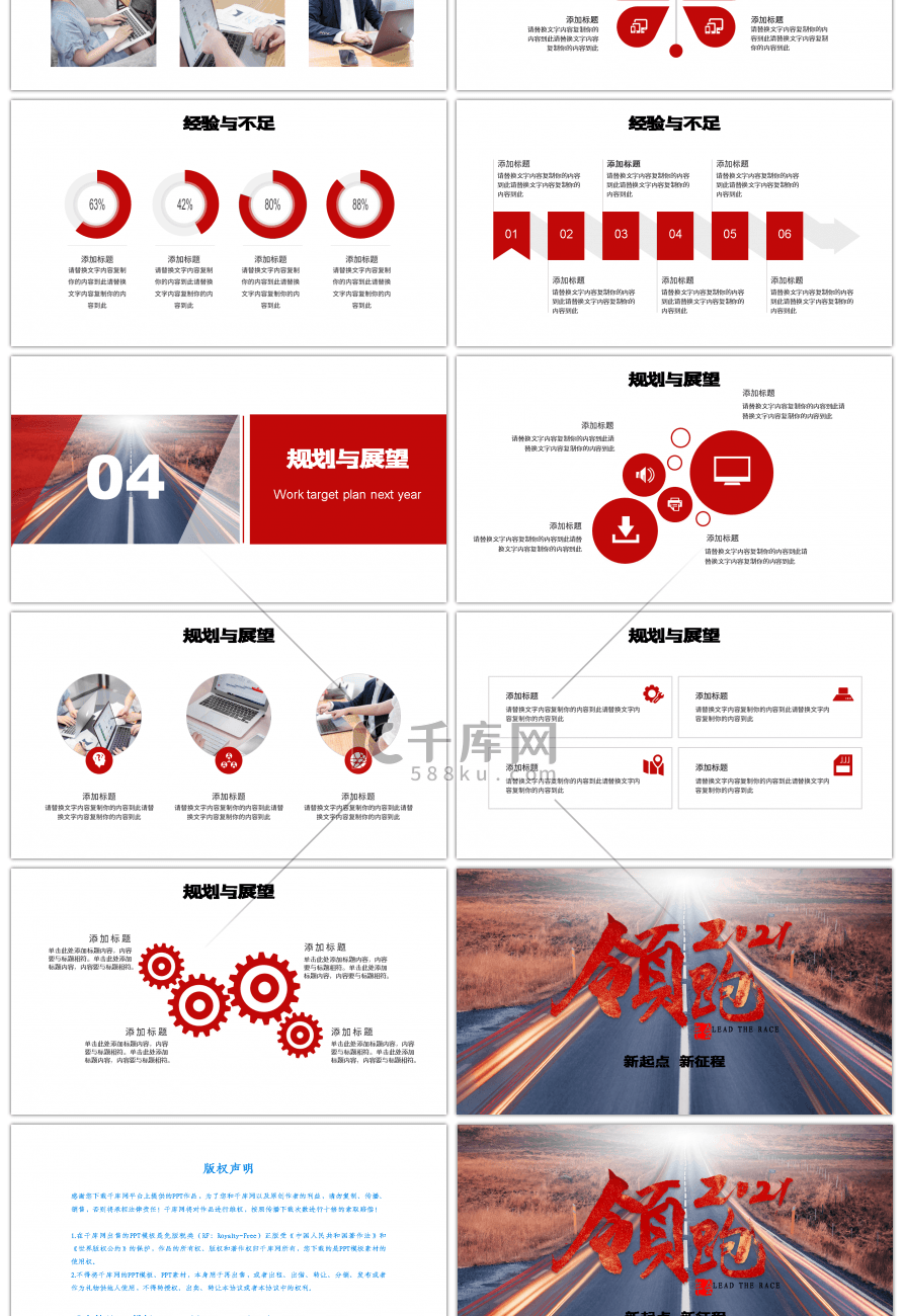 红色稳重风领跑2021年终工作总结PPT