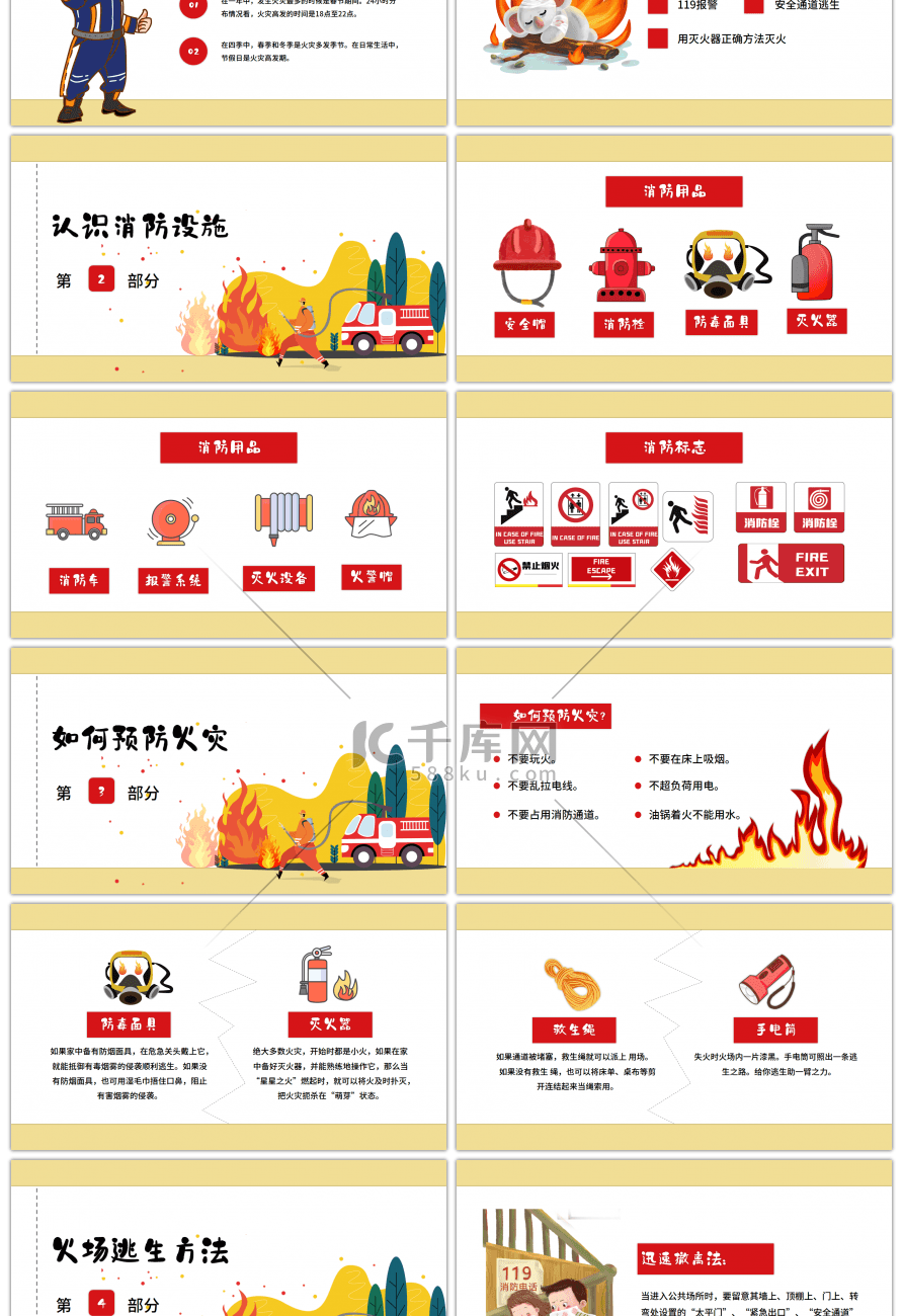 卡通火灾消防安全知识培训PPT模板