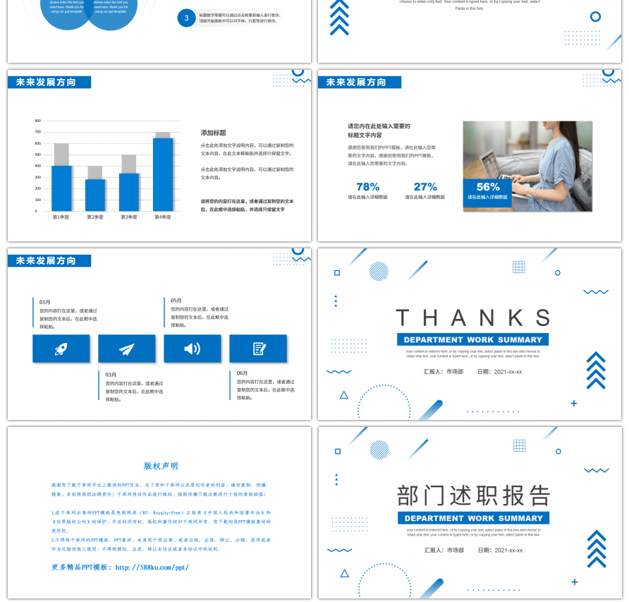 蓝色极简风通用部门述职报告PPT模板