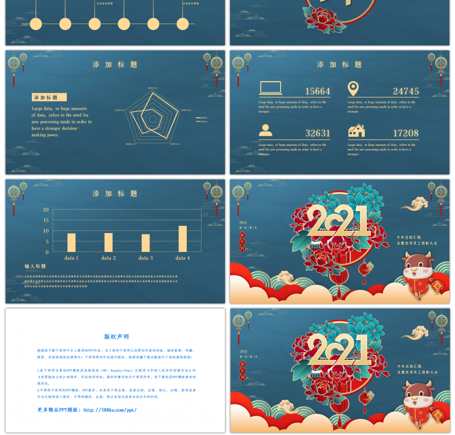 牛年总结汇报2021蓝色中国风PPT模板