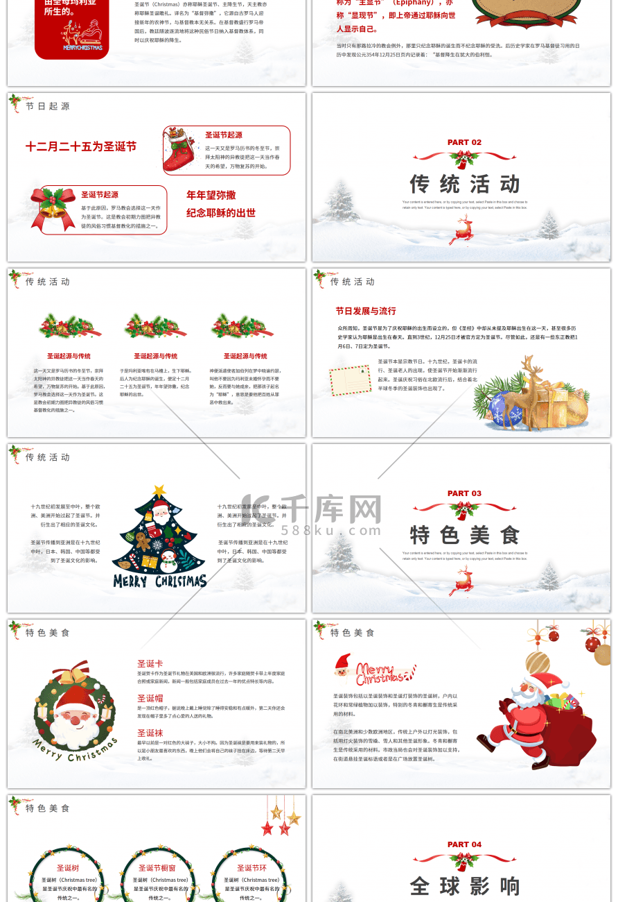 卡通风格西方节日圣诞节节日介绍PPT模板