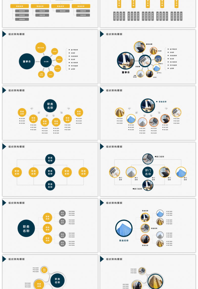 20套蓝黄色商务组织架构PPT图表合集