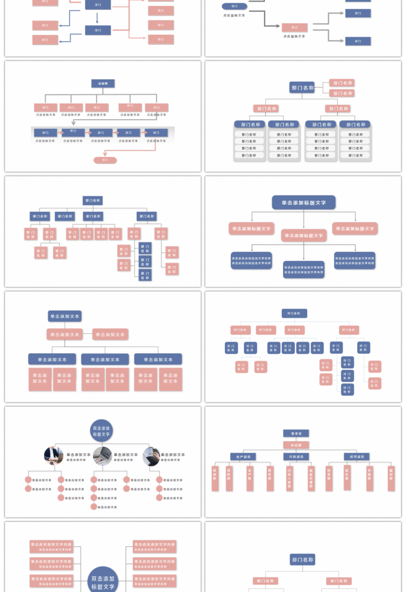 20套清新莫兰迪组织架构PPT图表合集