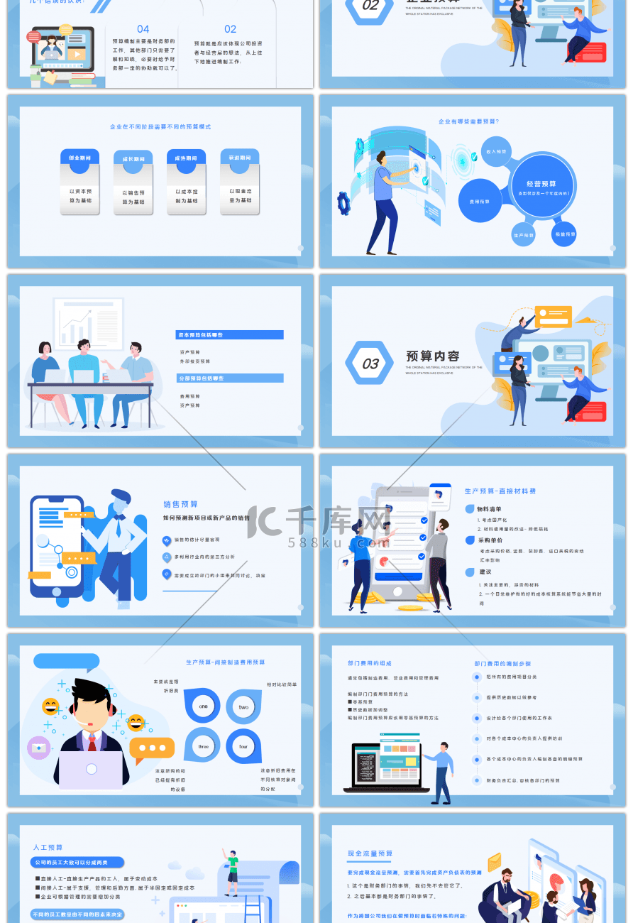 蓝色简约扁平商务财务预算培训PPT模板