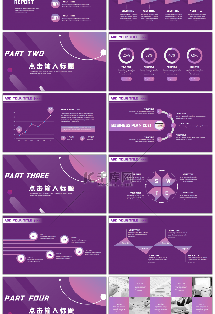 紫色渐变年终总结汇报PPT模板