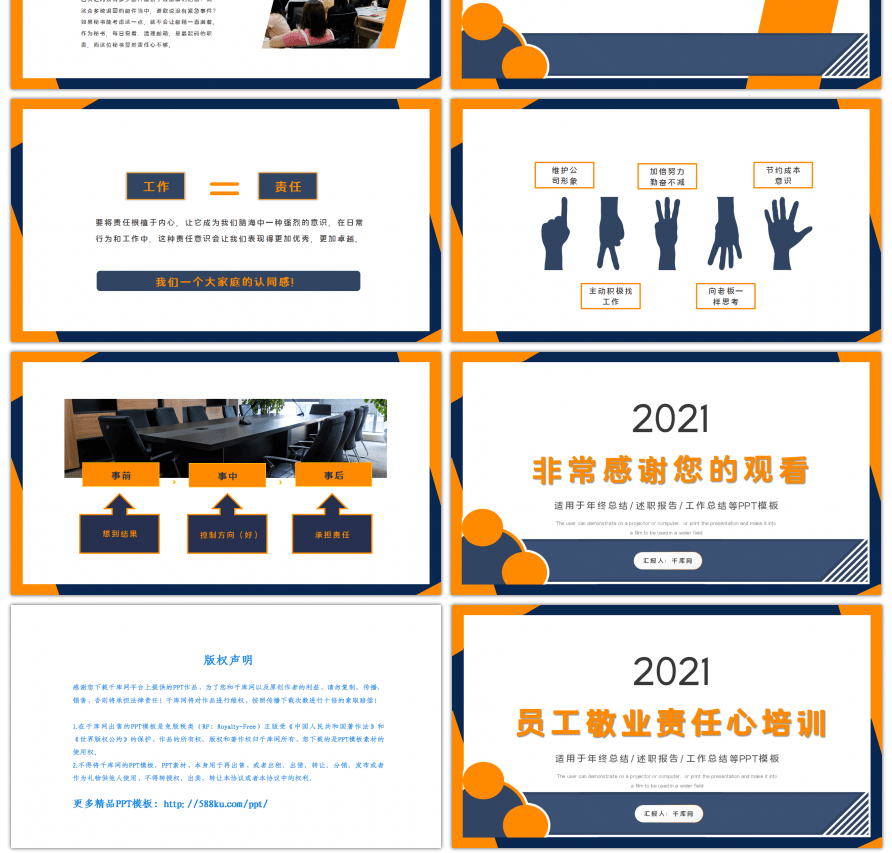 蓝黄简约撞色员工敬业与责任心PPT模板