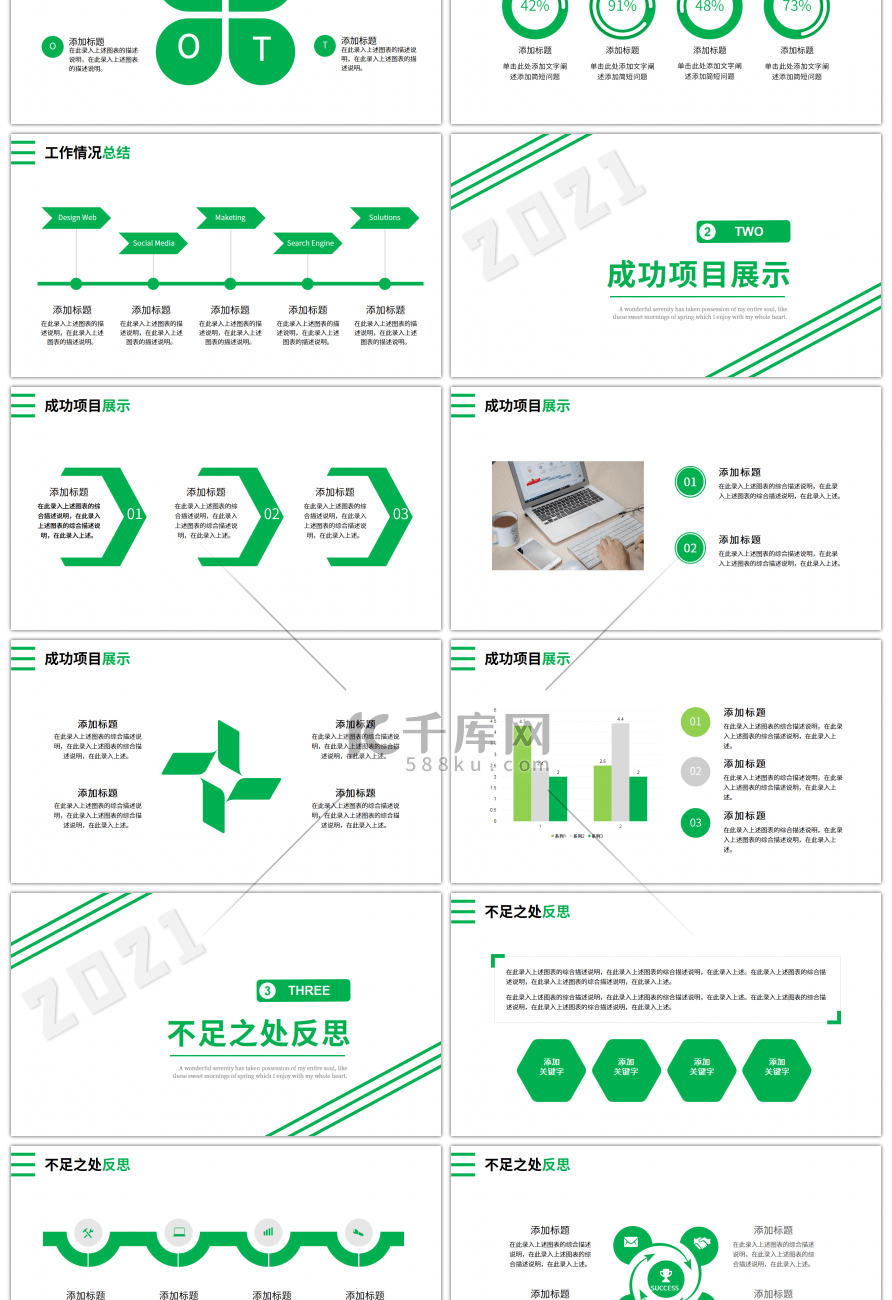 绿色简约商务工作汇报述职报告PPT模板