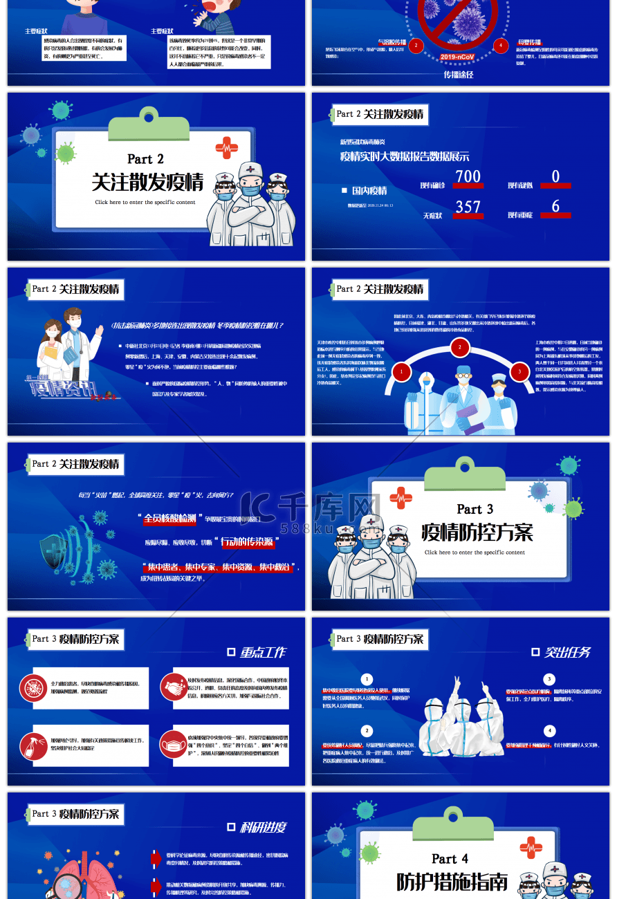 蓝色创意防疫疫情口罩预防新冠PPT模板