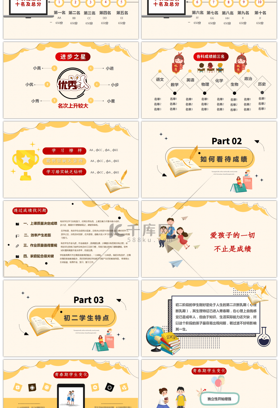 卡通黄色家校合作齐抓共管家长会PPT模板