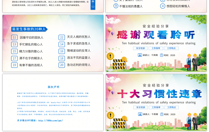 安全经验分享十大习惯性违章培训PPT模板