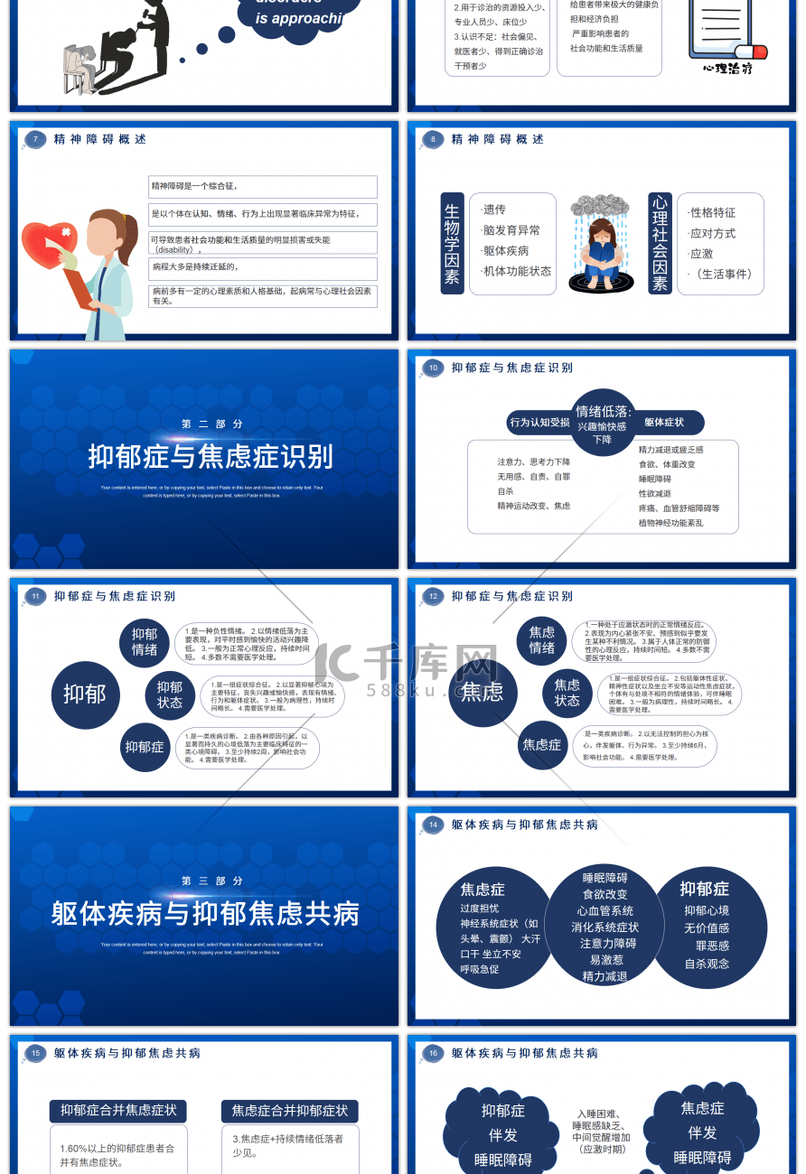 蓝色焦虑症抑郁症早期识别与处理PPT模板