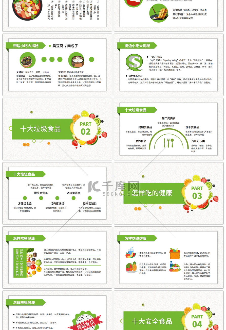 卡通中小学生食品安全主题PPT模板