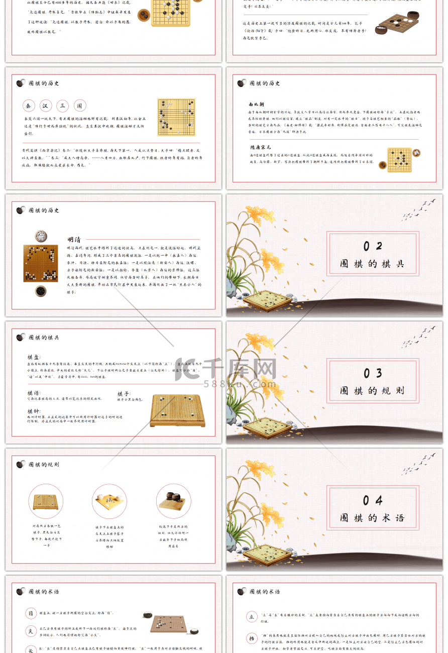 淡雅简约中国围棋规则模具介绍PPT模板