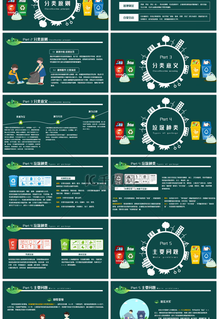 绿色创意环保垃圾分类知识小课堂PPT模板