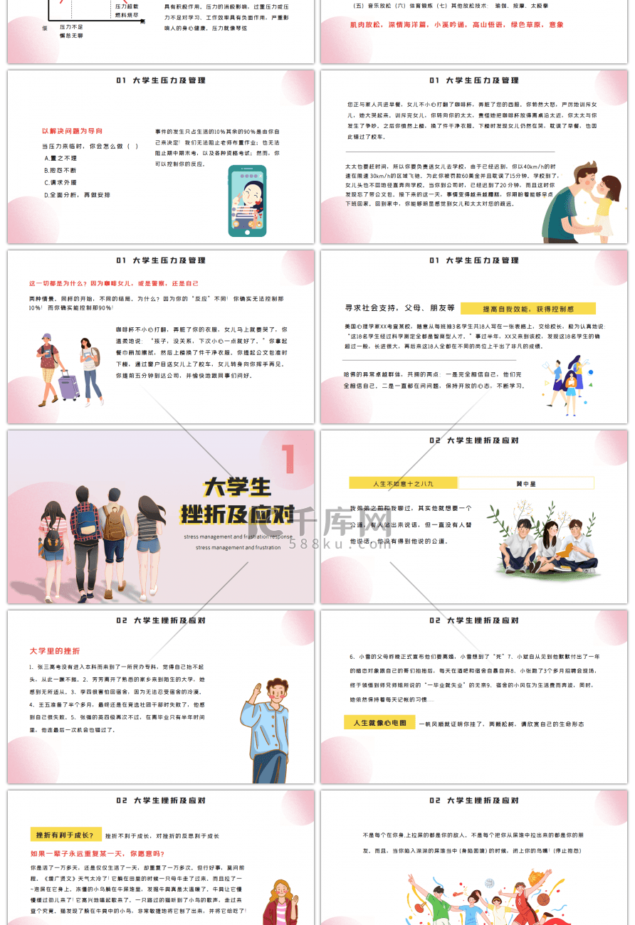 浅色大学生压力管理与挫折应对PPT模板