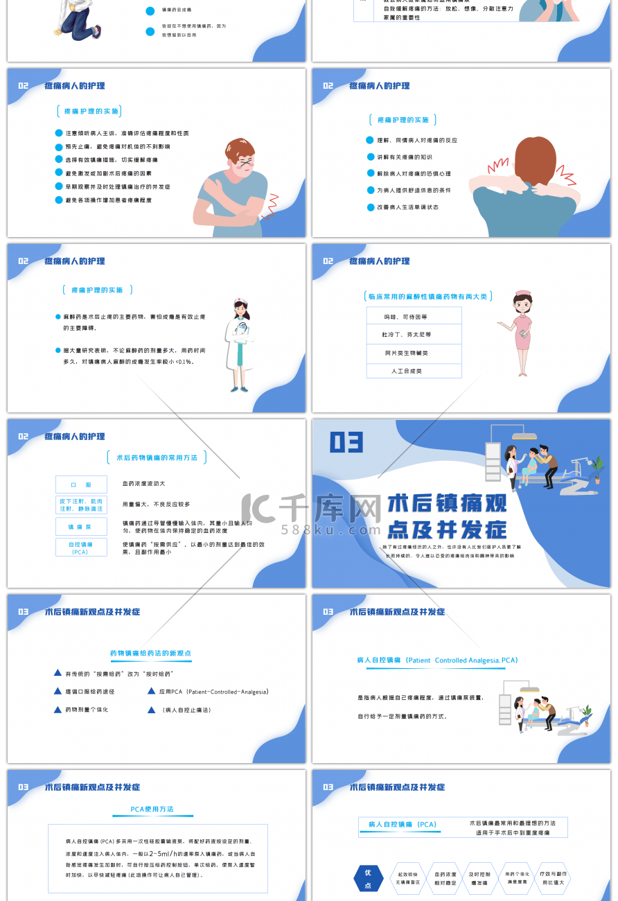 蓝色简约医疗术后疼痛护理知识PPT模板