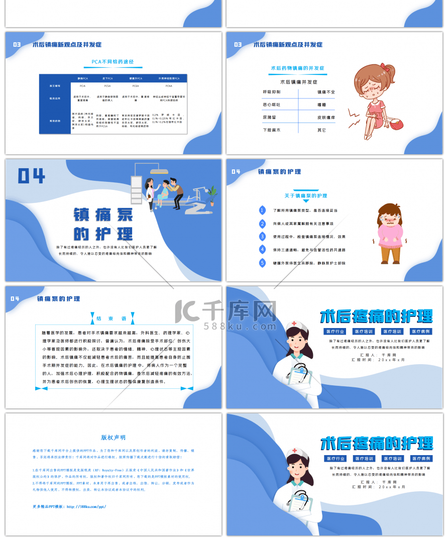 蓝色简约医疗术后疼痛护理知识PPT模板