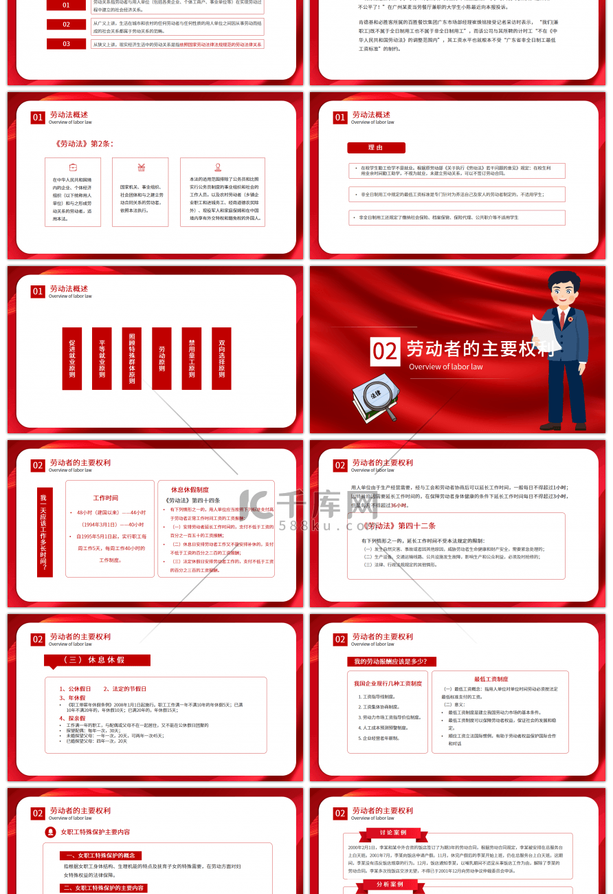 红色卡通劳动法科普宣传课件PPT模板