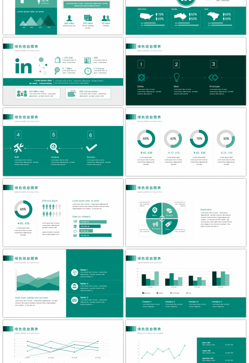 20套绿色渐变商务PPT图表合集（二）